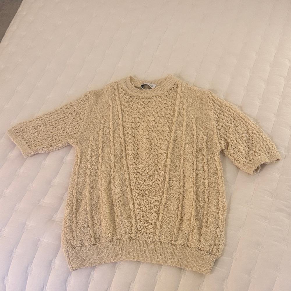 Zara Beige Knit Crew Neck Sweater